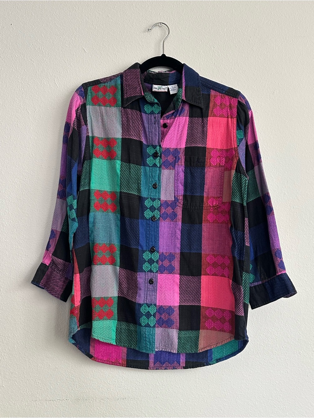 Vintage Palmettos Women Multicolor Button-Down Shirt — Vibrant Plaid stitching